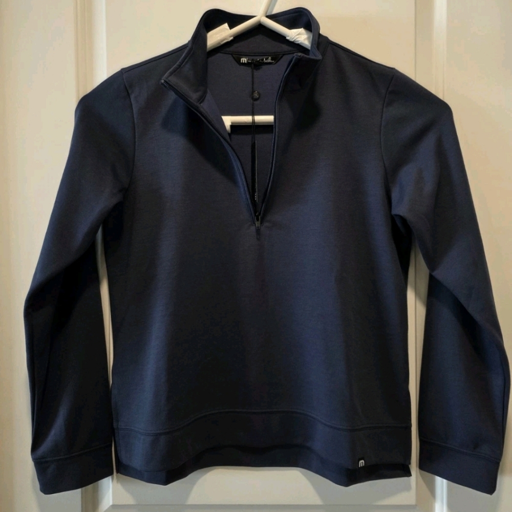 Travis Mathew Coveside Womens Medium 1/2 Zip Pullover Blue PEAK Logo - Picture 2 of 9